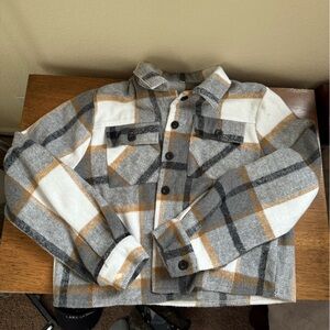 Yellow, black, white cropped flannel button up